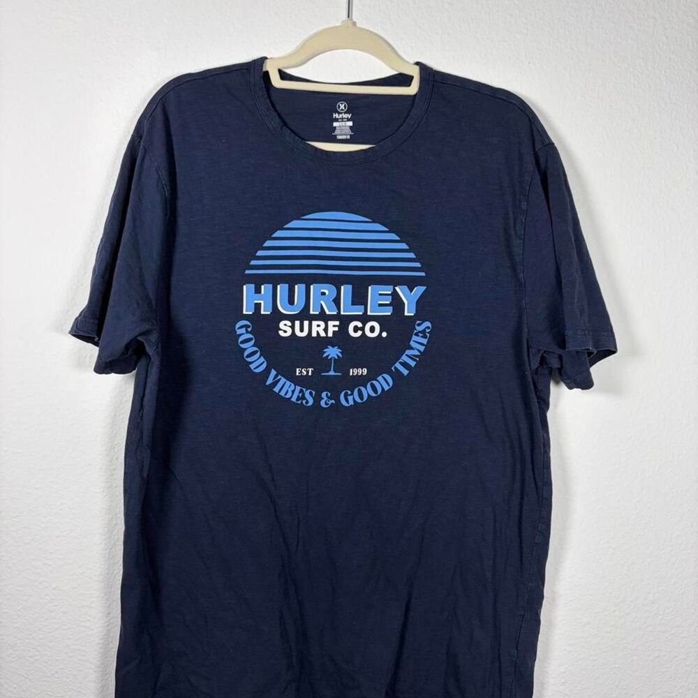 Hurley Surf Co Graphic Tee Shirt Men's L Skater Coastal Casual Oversized Blue